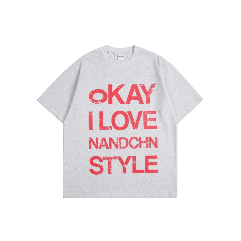 Wear and tear letter printed loose short sleeves for men and women