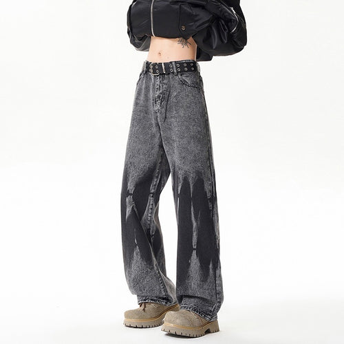 Dye-Printed Street-Style Denim Pants for Men
