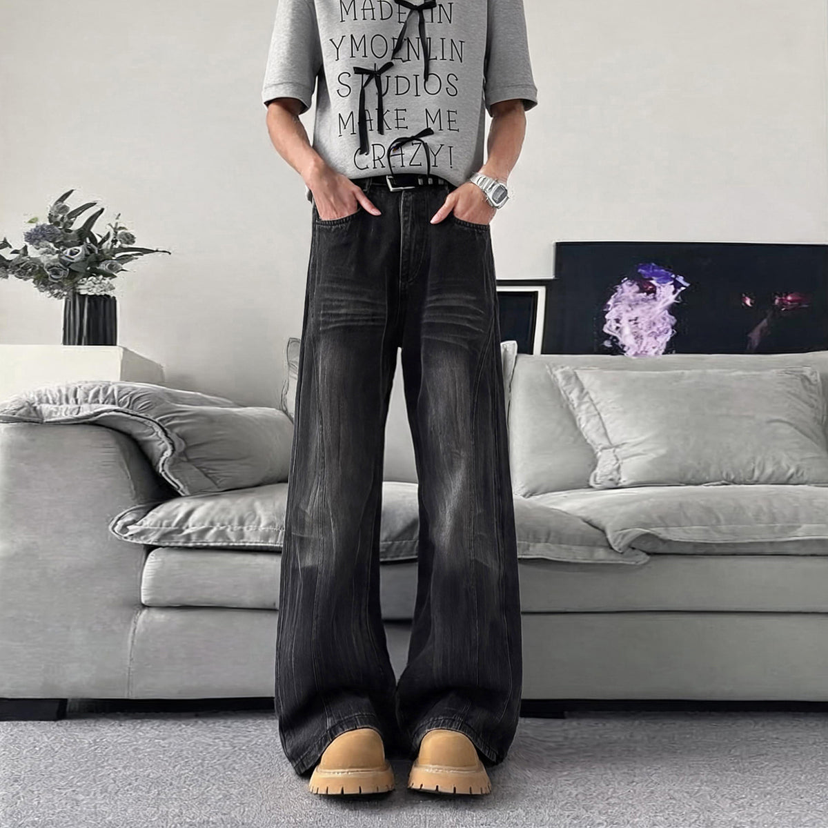 Street Style Slim Fit Straight Leg Jeans for Men