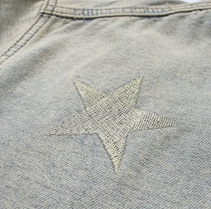 Washed and worn jeans jacket men fashion brand ins fried street pentagram embroidery work clothes zipper lapel jacket fashion