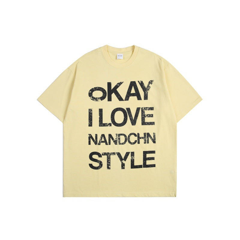 Wear and tear letter printed loose short sleeves for men and women