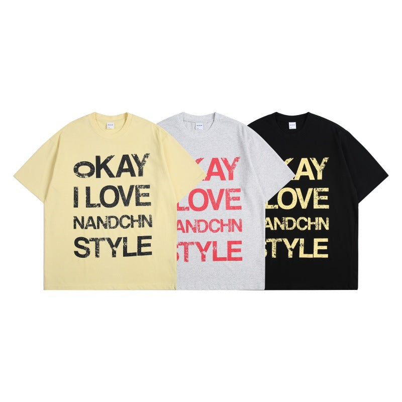 Wear and tear letter printed loose short sleeves for men and women