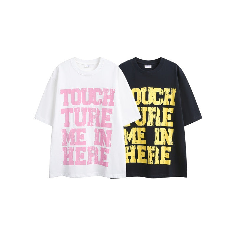 Wear and tear letter printed loose short sleeves for men and women