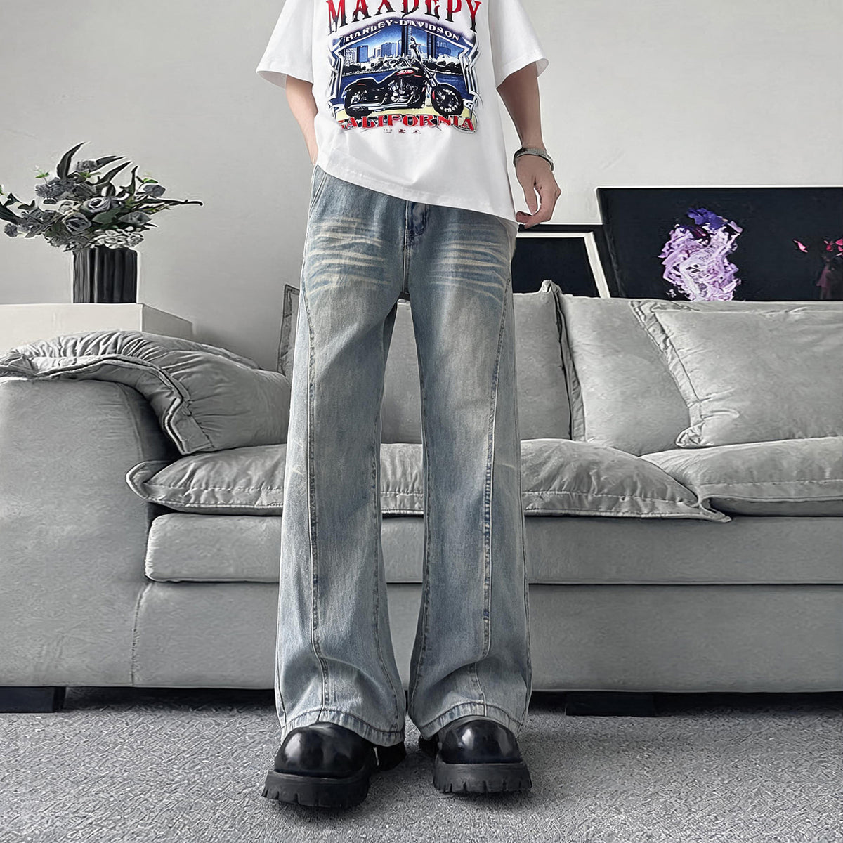 Street Style Slim Fit Straight Leg Jeans for Men