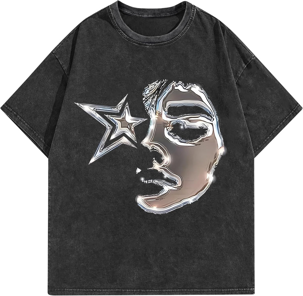 AugYew Men's Oversized Graphic T-Shirt Cotton Vintage Streetwear Tee