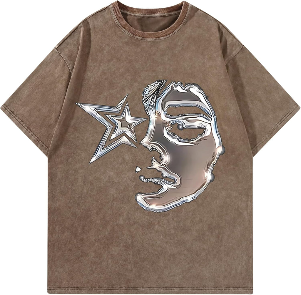 AugYew Men's Oversized Graphic T-Shirt Cotton Vintage Streetwear Tee