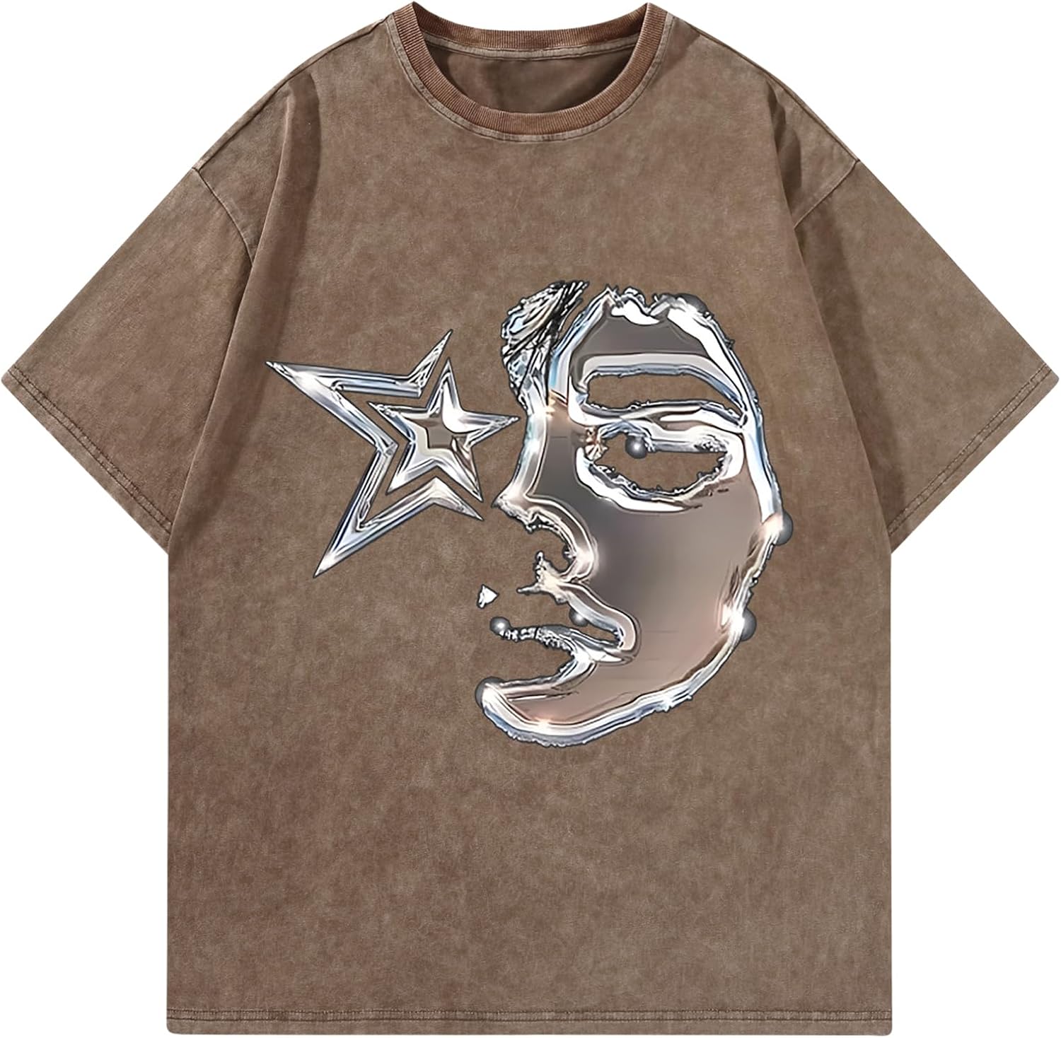 AugYew Men's Oversized Graphic T-Shirt Cotton Vintage Streetwear Tee
