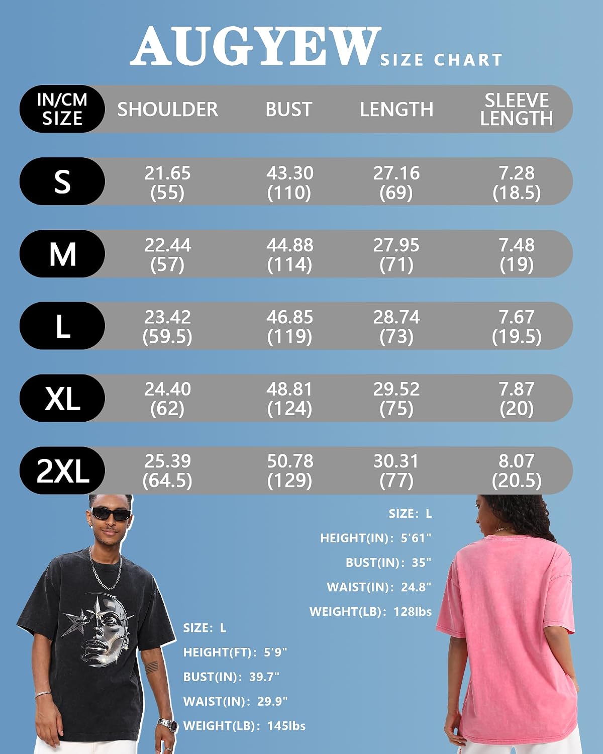 AugYew Men's Oversized Graphic T-Shirt Cotton Vintage Streetwear Tee