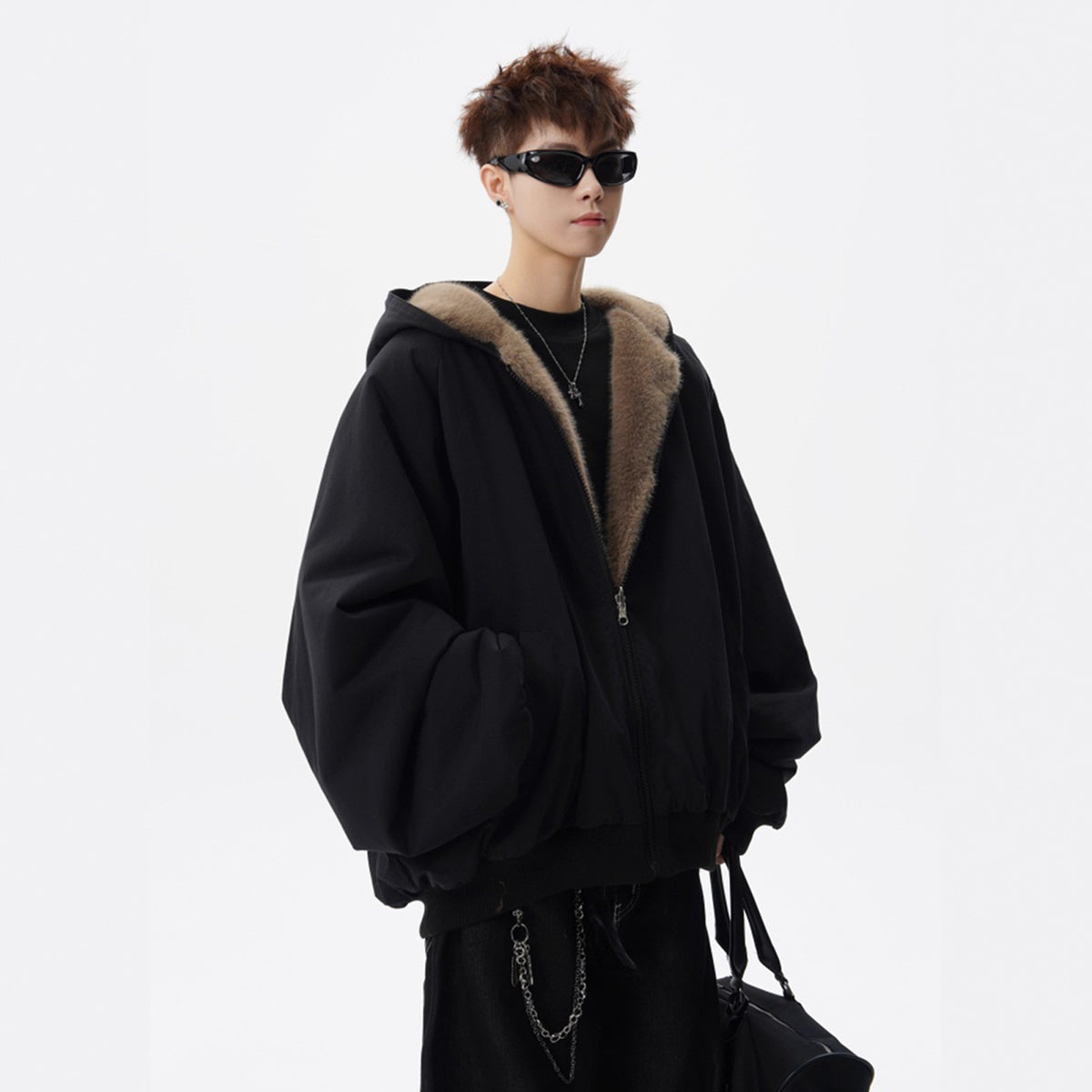 Fashion Style  Streetwear Two-Way Wear Mountain Hawk Cotton Coat Men Winter Heavyweight Retro Warm Hooded Outerwear High Street Cool Loose Cotton Jacket
