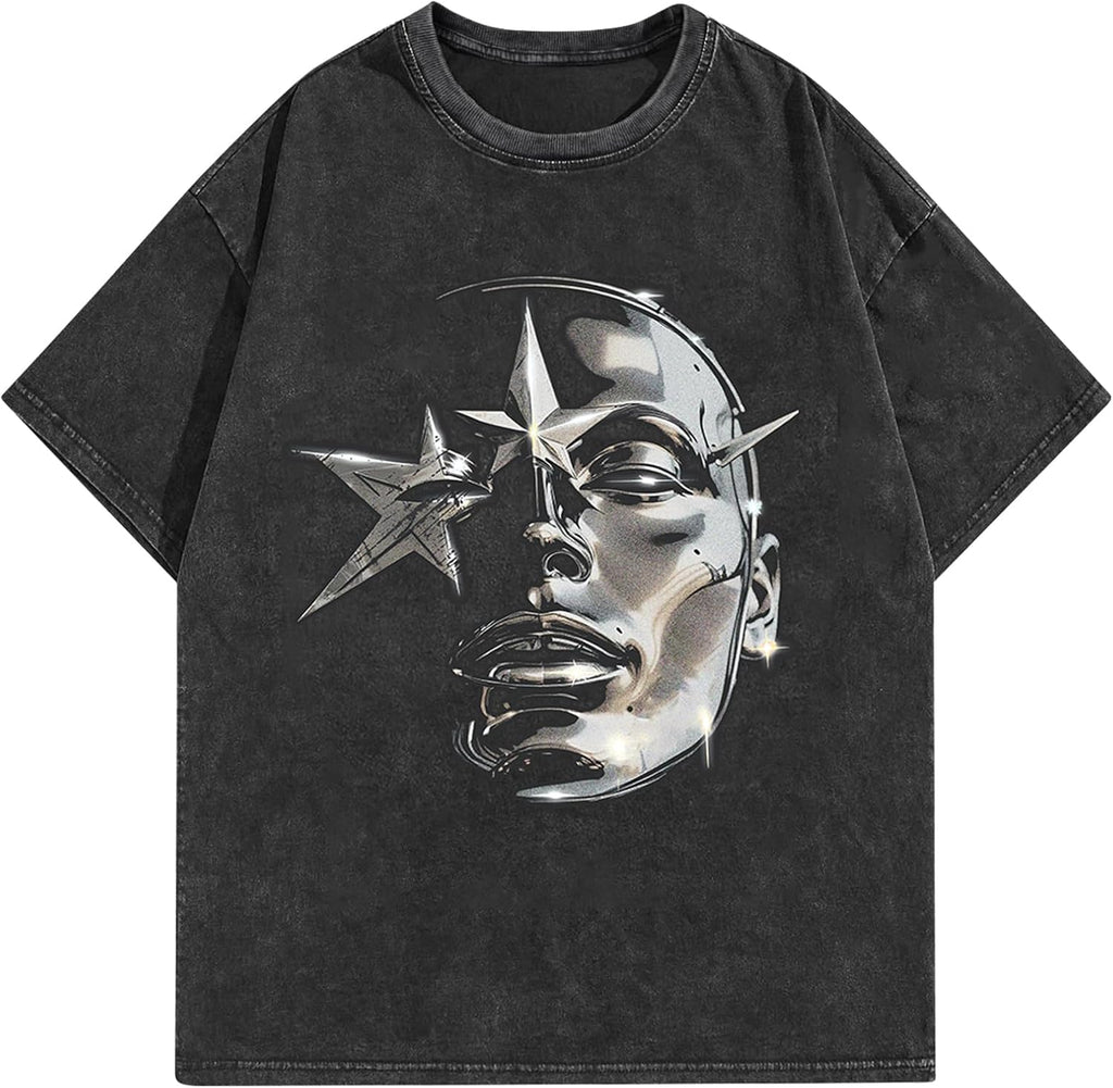 AugYew Men's Oversized Graphic T-Shirt Cotton Vintage Streetwear Tee