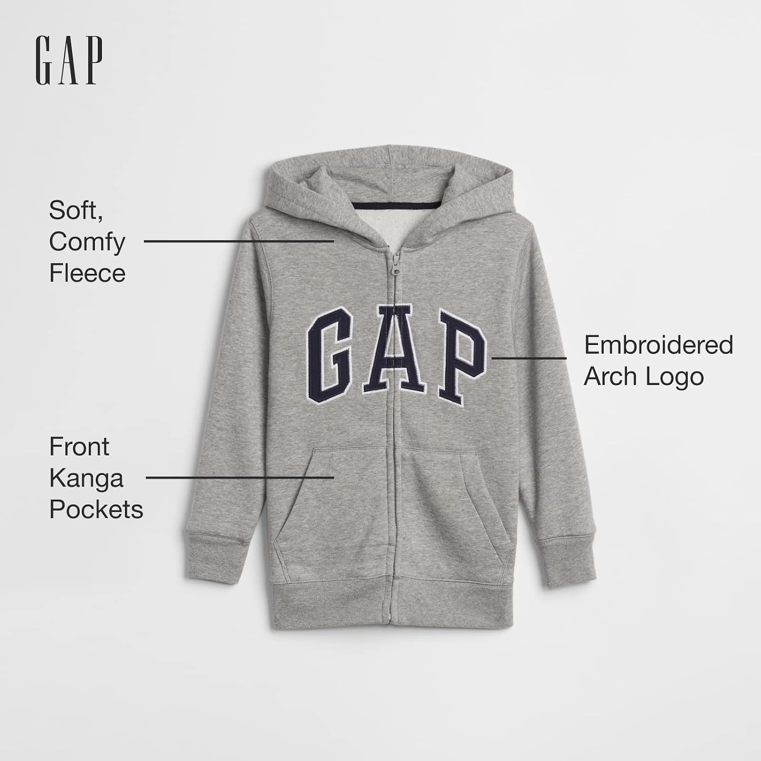 GAP Boys' Logo Hoodie Full Zip Fleece Sweatshirt Pure Red