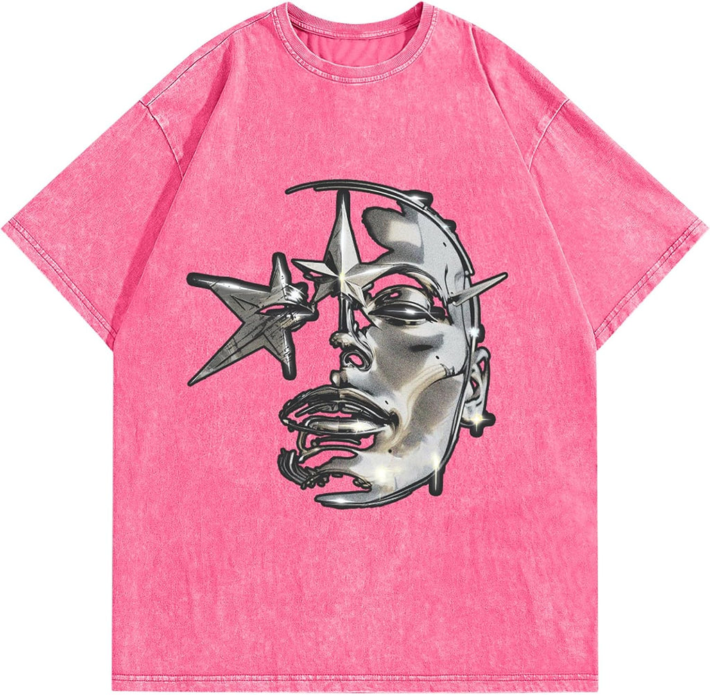 AugYew Men's Oversized Graphic T-Shirt Cotton Vintage Streetwear Tee