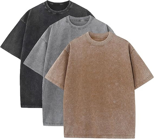 Duwqcui Men's 3-Pack Oversized Heavy Cotton T-Shirts Vintage Loose Fit Tee