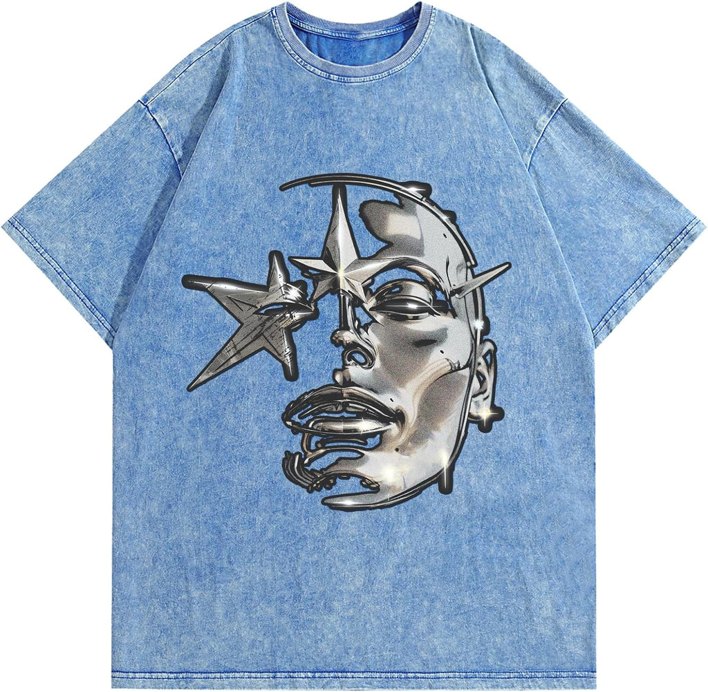 AugYew Men's Oversized Graphic T-Shirt Cotton Vintage Streetwear Tee