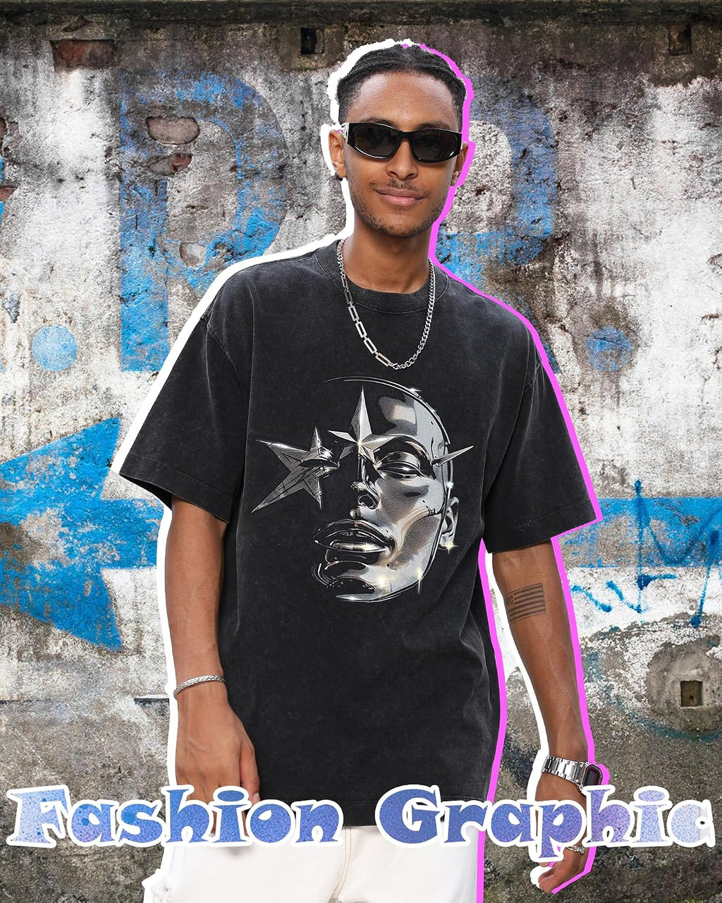 AugYew Men's Oversized Graphic T-Shirt Cotton Vintage Streetwear Tee