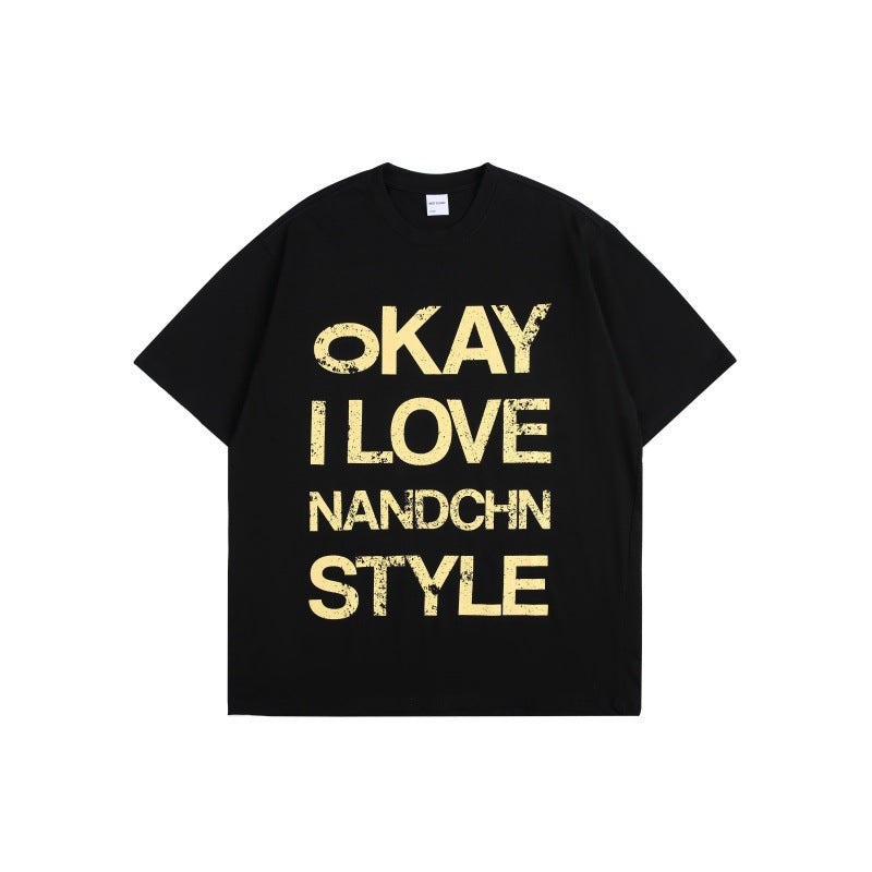 Wear and tear letter printed loose short sleeves for men and women