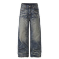 Wear and tear denim wide leg pants for men