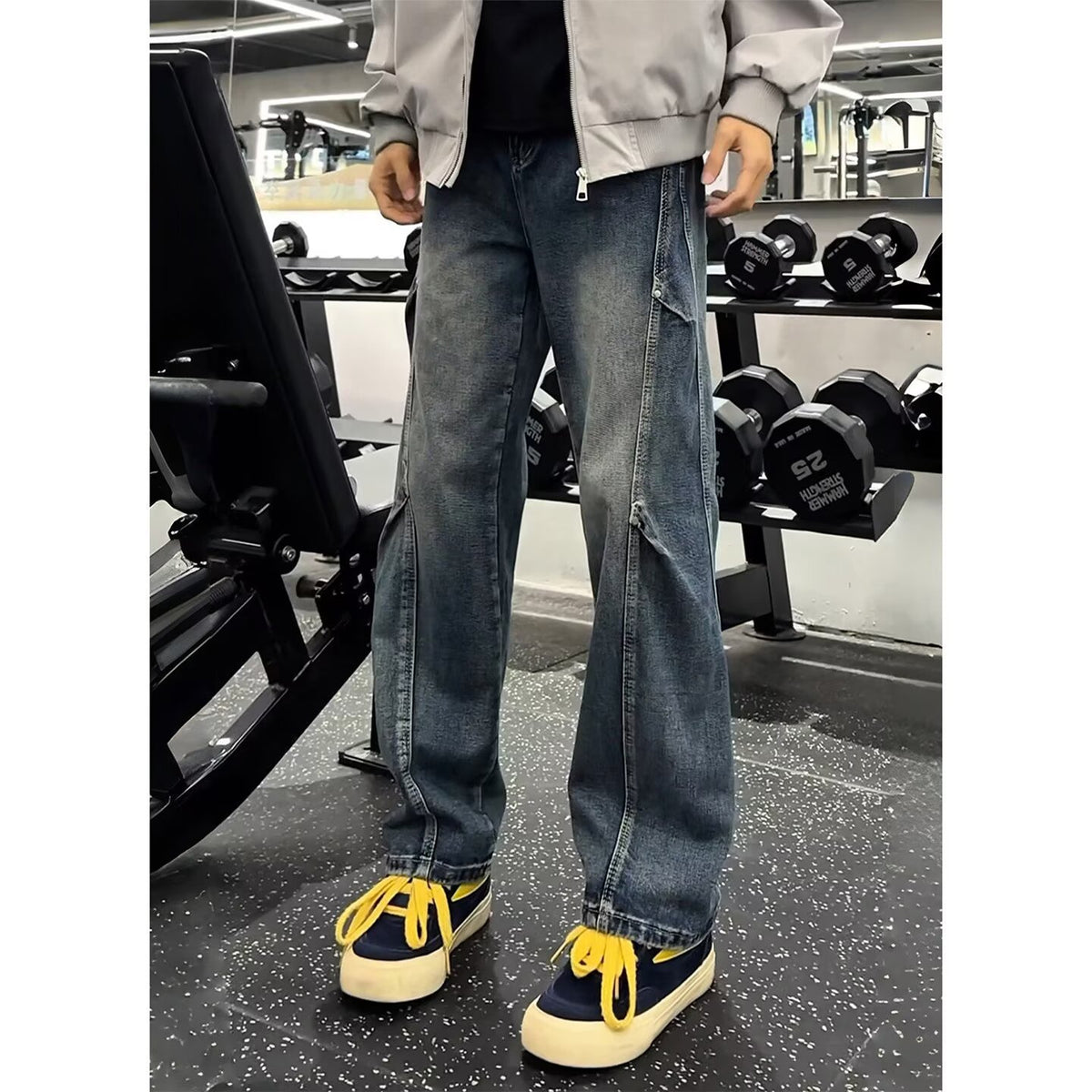 Street Style Asymmetrical Cut Denim Pants for Men