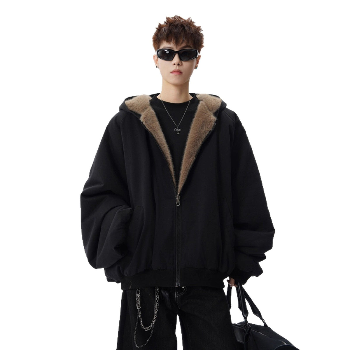 Fashion Style  Streetwear Two-Way Wear Mountain Hawk Cotton Coat Men Winter Heavyweight Retro Warm Hooded Outerwear High Street Cool Loose Cotton Jacket